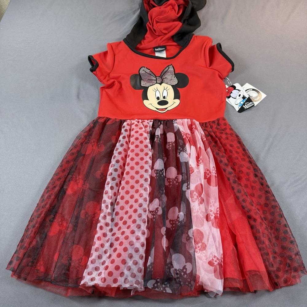 Disney Minnie Mouse Hooded Short Sleeve Red Black Dress Costume Size‎ 10/12